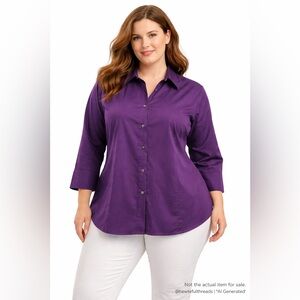 Purple Button Down Blouse Size 18 Office Chic Minimalist Stretch Top